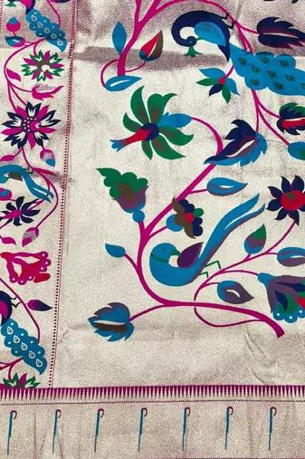 Purple zari woven paithani silk blend saree with blouse piece