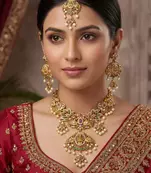 Antique Matte Lakshmi Necklace Set with Peacock Earrings & Maang Tika – Traditional Indian Bridal Jewelry