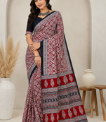 red ajarakh print with mirror crepe silk saree