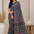teal ajarakh print with mirror crepe silk saree