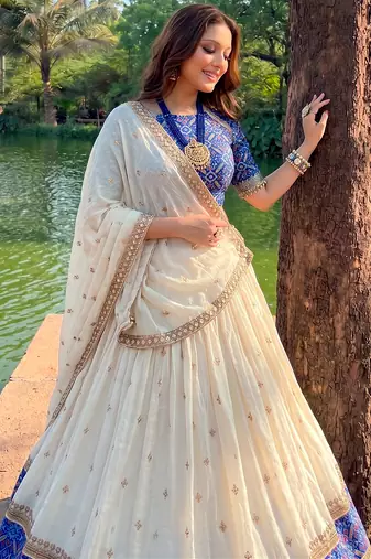 Vichitra silk blend Sequin Work Lehenga Set - Full stitched free size 