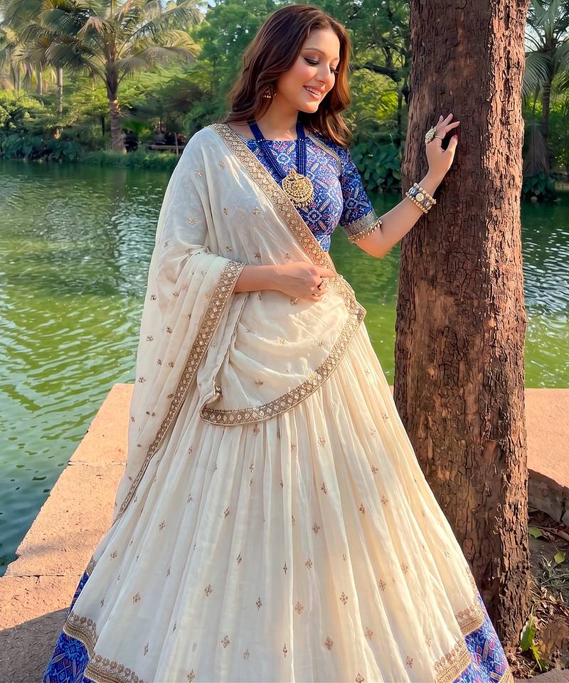 Vichitra silk blend Sequin Work Lehenga Set - Full stitched free size 