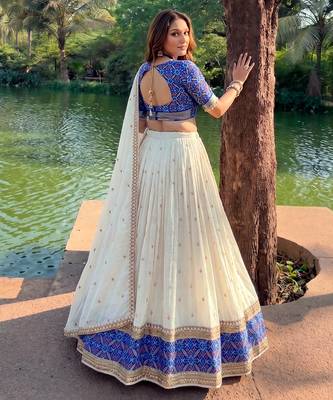 Vichitra silk blend Sequin Work Lehenga Set - Full stitched free size  3