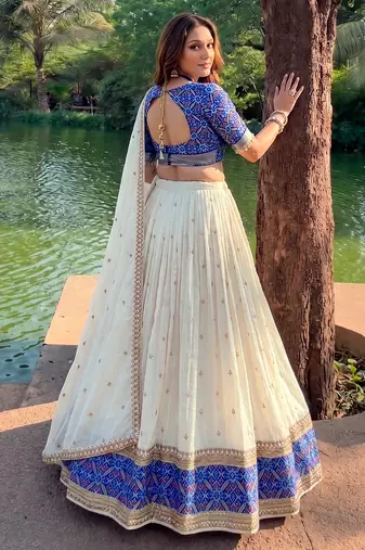 Vichitra silk blend Sequin Work Lehenga Set - Full stitched free size 