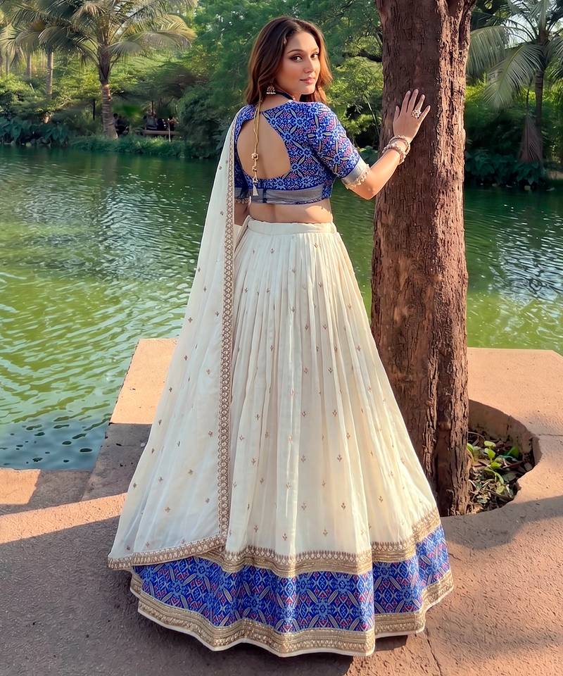 Vichitra silk blend Sequin Work Lehenga Set - Full stitched free size 