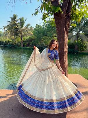 Vichitra silk blend Sequin Work Lehenga Set - Full stitched free size  1