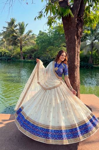 Vichitra silk blend Sequin Work Lehenga Set - Full stitched free size 
