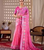 Elegant Pink Printed Linen Saree