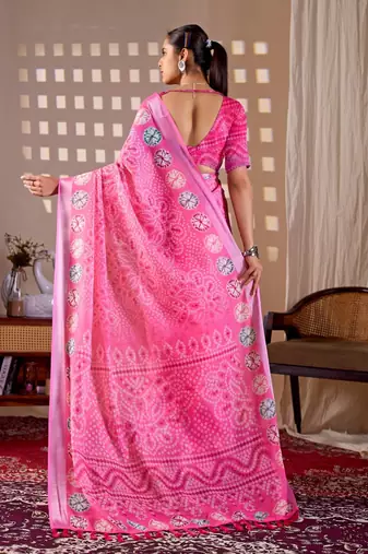 Elegant Pink Printed Linen Saree