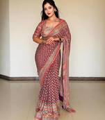 multi gold zari with mirror and diamond silk blend saree