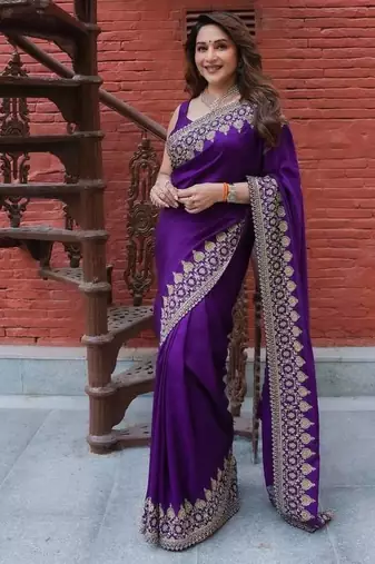 purple sequance and zari embroidery rangoli silk saree