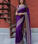 purple sequance and zari embroidery rangoli silk saree