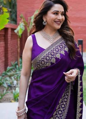 purple sequance and zari embroidery rangoli silk saree 2