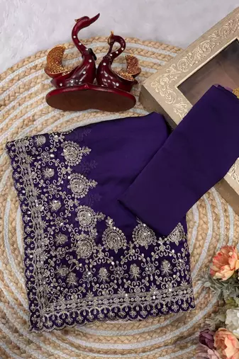 purple sequance and zari embroidery rangoli silk saree