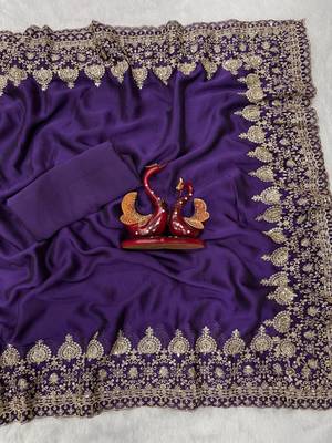 purple sequance and zari embroidery rangoli silk saree 4