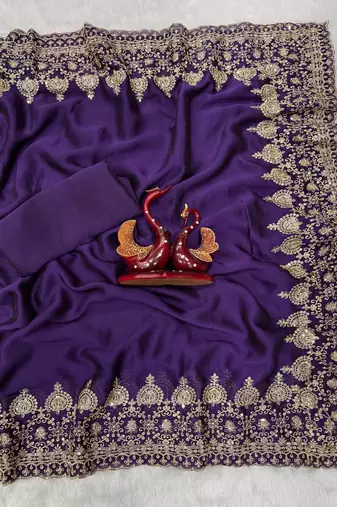 purple sequance and zari embroidery rangoli silk saree