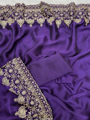 purple sequance and zari embroidery rangoli silk saree 5