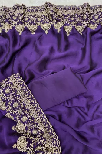 purple sequance and zari embroidery rangoli silk saree