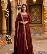 Women's latest designer embroidery anarkali gown with dupatta set