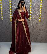 Women's  new trendy latest designer embroidery anarkali gown with dupatta set