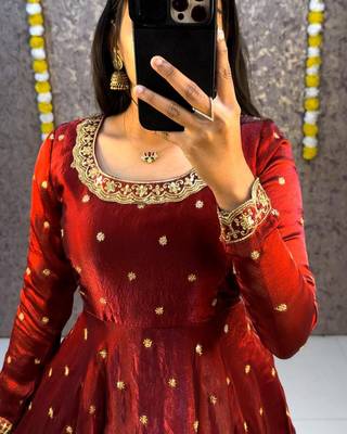 Women's latest designer embroidery anarkali gown with dupatta set 2