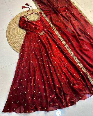 Women's latest designer embroidery anarkali gown with dupatta set 4