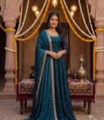 Women's latest designer embroidery anarkali gown with dupatta set