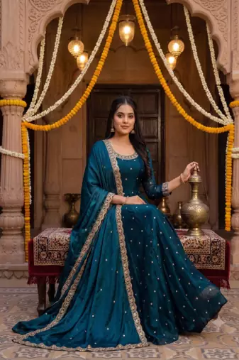 Women's latest designer embroidery anarkali gown with dupatta set