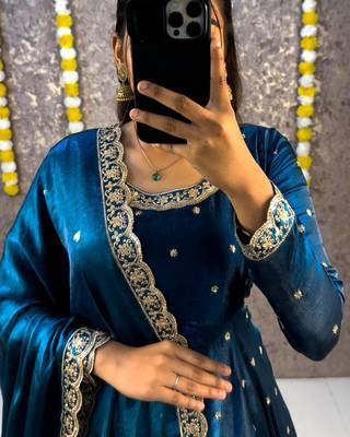Women's latest designer embroidery anarkali gown with dupatta set 2