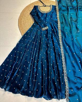 Women's latest designer embroidery anarkali gown with dupatta set 4