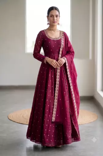 Women's latest designer embroidery anarkali gown with dupatta set