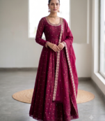 Women's latest designer embroidery anarkali gown with dupatta set
