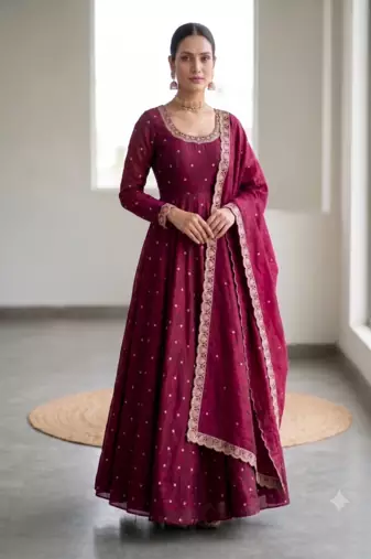 Women's latest designer embroidery anarkali gown with dupatta set