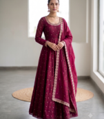 Women's latest designer embroidery anarkali gown with dupatta set