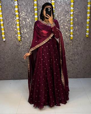 Women's latest designer embroidery anarkali gown with dupatta set 1