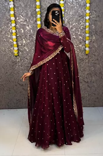 Women's  new trendy latest designer embroidery anarkali gown with dupatta set