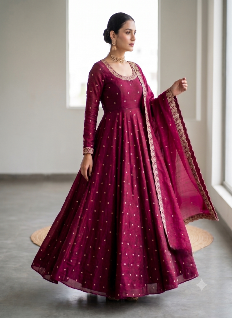 Women's latest designer embroidery anarkali gown with dupatta set