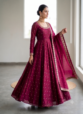 Women's latest designer embroidery anarkali gown with dupatta set 2