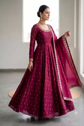 Women's latest designer embroidery anarkali gown with dupatta set
