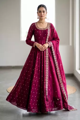 Women's latest designer embroidery anarkali gown with dupatta set
