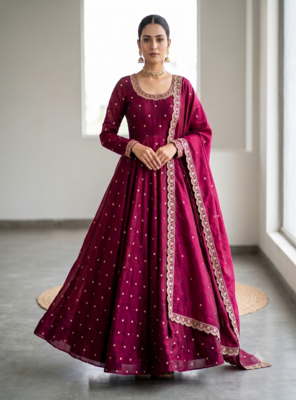 Women's latest designer embroidery anarkali gown with dupatta set 3