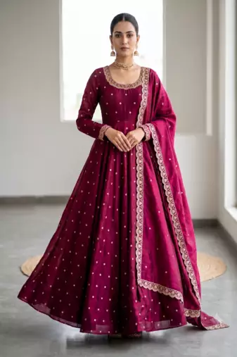Women's latest designer embroidery anarkali gown with dupatta set