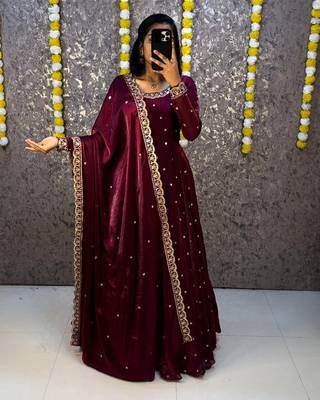 Women's latest designer embroidery anarkali gown with dupatta set 3