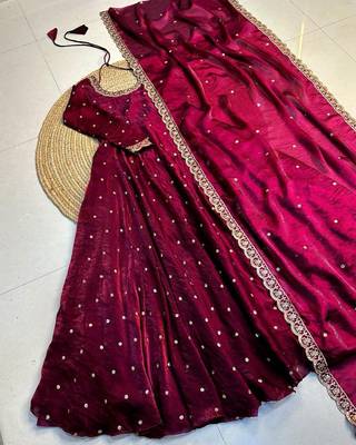 Women's latest designer embroidery anarkali gown with dupatta set 4