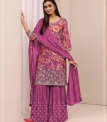 Rani pink chinon semi stitched suit with embroidery & sequin work