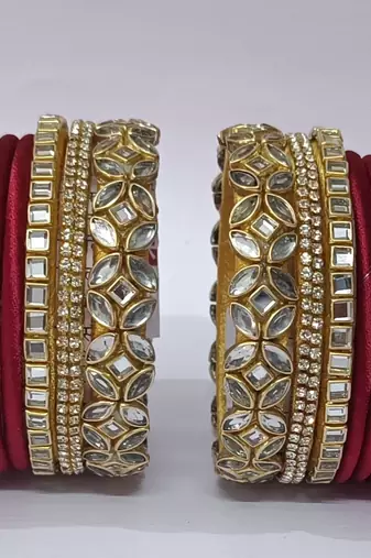 Handmade Silk Thread Bangle golden and maharun combination for Bridal look
