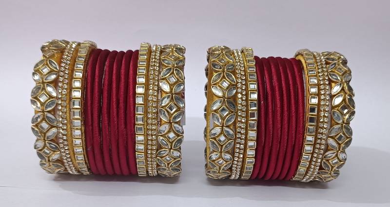 Handmade Silk Thread Bangle golden and maharun combination for Bridal look