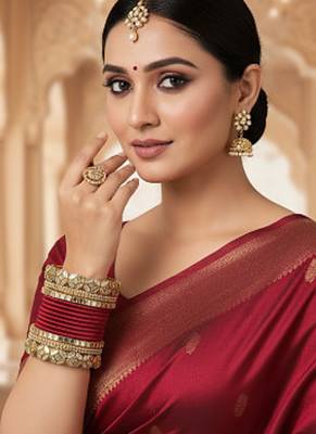 Handmade Silk Thread Bangle golden and maharun combination for Bridal look 2