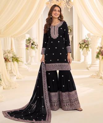Black chinon readymade suit with embroidery & sequin  work 1