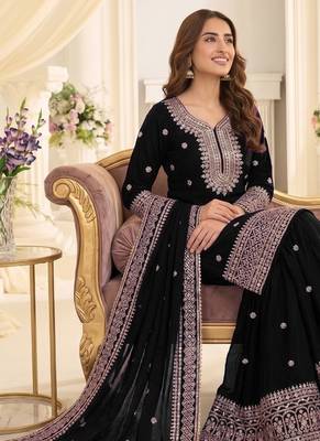 Black chinon readymade suit with embroidery & sequin  work 2